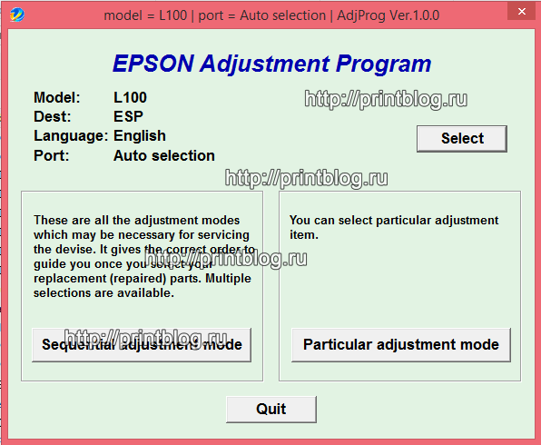 Adjustment program для Epson L100
