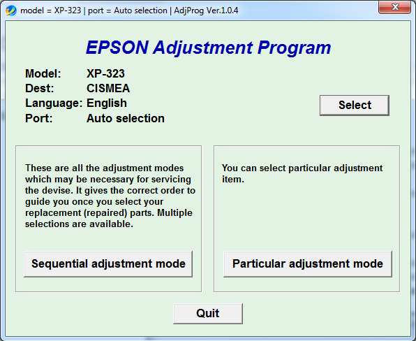 Adjustment program Epson XP-225, XP-322, XP-325, XP-323, XP-422, XP-423, XP-425 _4