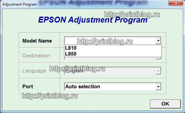 Adjustment program L810, L850