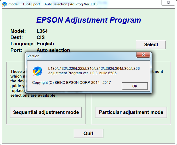 Adjustment program Epson L132, L222, L312, L362, L364, L366, L130, L220, L310, L365, L566 сброс памперса