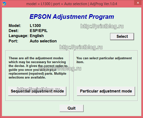 Download Adjustment program Epson L1300