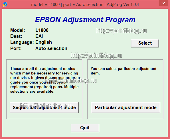 Скачать Adjustment program Epson L1800