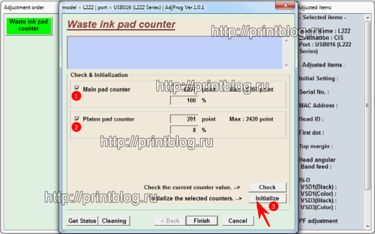 Сброс памперса Epson L222. Adjustment program Epson L132