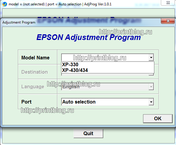 Adjustment program Epson XP-330, XP-430, XP-434