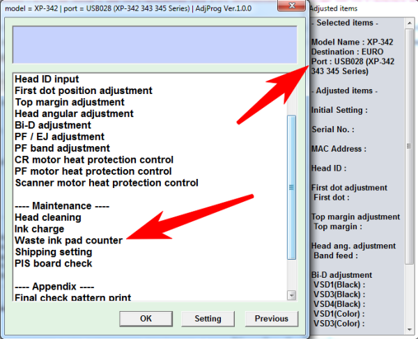 Epson xp 342 сброс памперса adjustment program