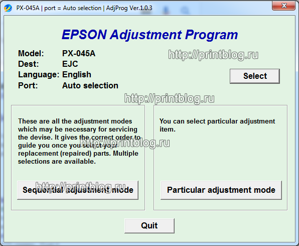 Adjustment program Epson PX-045A, PX-405A, PX-435A
