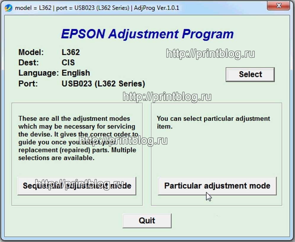 Сброс памперса Epson L362. Adjustment program Epson L132, L222, L312, L362, L364, L366, L130, L220, L310, L365, L566