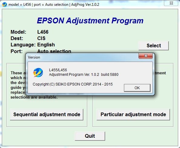 EPSON L455, L456 Adjustment program Ver. 1.0.2 build 5880 (сброс памперса)