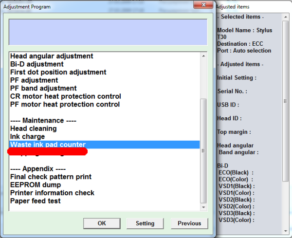 Adjustment program для Epson Stylus T30, Workforce 30