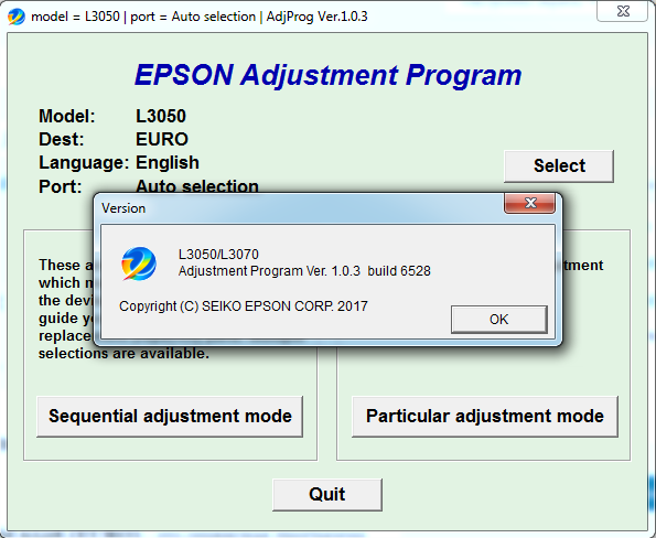 EPSON L3050, L3070 Adjustment program Ver. 1.0.3 build 6528 (сброс памперса