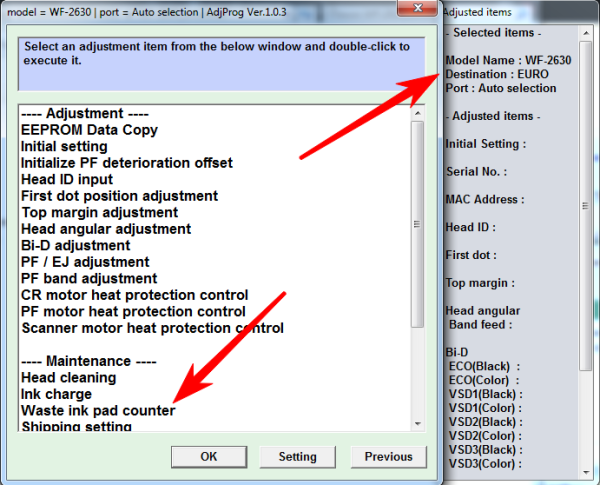 EPSON WF-2630 Adjustment program Ver. 1.0.3 build 6586 (сброс памперса)