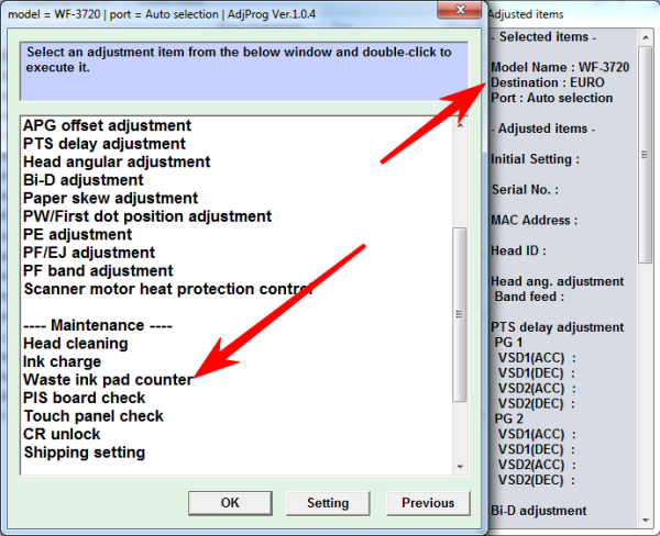 Adjustment program Epson WF-3720, WF-3725 (сброс памперса)