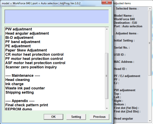 Adjustment program Epson WF 840, 845