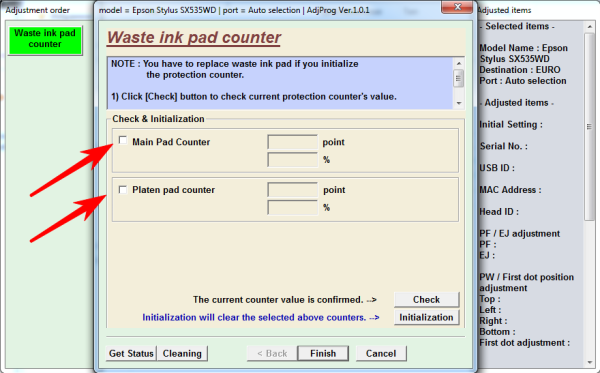 Adjustment program Epson SX535WD, Office BX535WD (Сброс памперса)