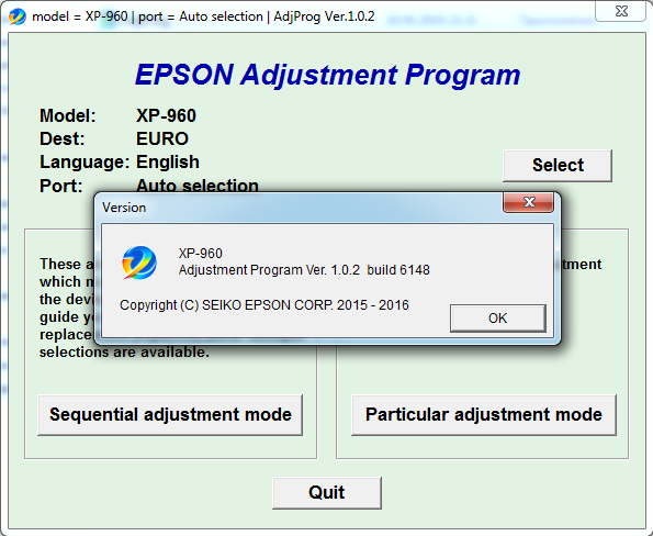 Adjustment program для Epson XP-960 (Сброс памперса)