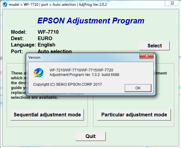 Adjustment program Epson WF-7210, WF-7710, WF-7715, WF-7720 (Сброс только Platen pad counter)