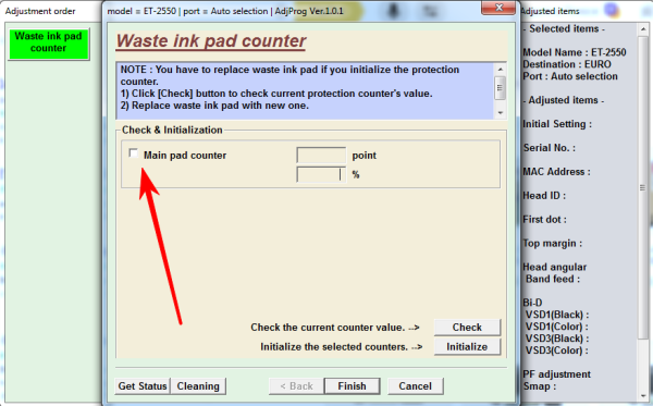 Adjustment program Epson ET-2500, ET-2550 (Сброс памперса)