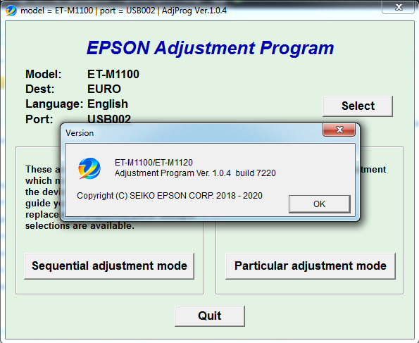 Adjustment program Epson ET-M1100, ET-M1120