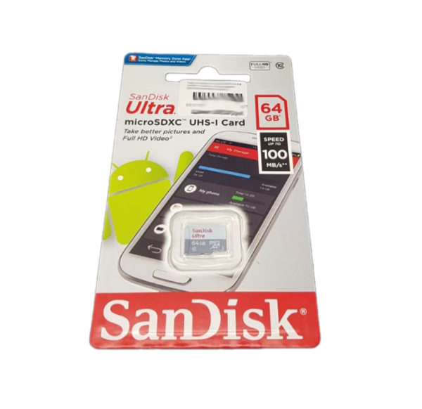 Карта памяти microSDXC 64Gb Sandisk UHS-I class 10 Uitra без адаптера (SDSQUNR-064G-GN3MN)