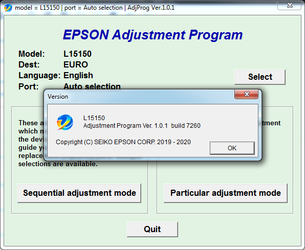 Adjustment program Epson L15150