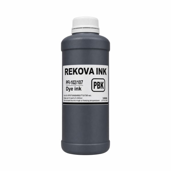 Чернила Rekova PFI-102/107 PBK черный водный, 1л. для Canon imageprograf iPF770, iPF670
