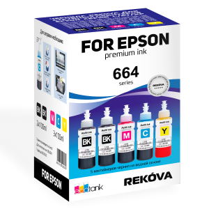 Комплект чернил Rekova (+1 чёрный) для Epson L121, L120, L132, L222, L3050, L3060, L3070, L1300, L100, L110, L200, L210, L300, L350, L355, L362, L366, L386, L456, L486, L550, L555, L312, L1300, L364, L1455 (серия 664)
