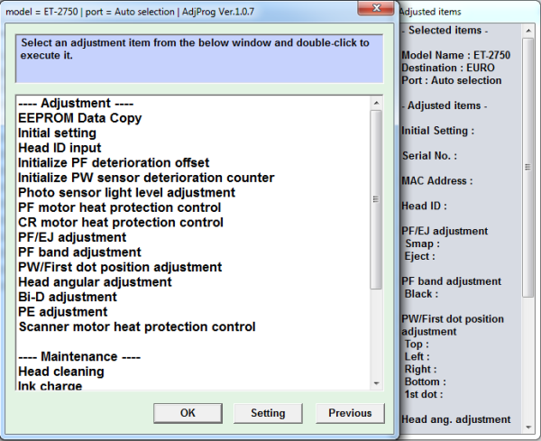 Adjustment program Epson ET-2700, ET-2750, ET-2751, ET-2756