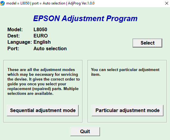Adjustment program Epson L8050 (ПАМПЕРС НЕ СБРАСЫВАЕТ, только Platen pad counter)