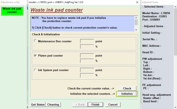 Adjustment program Epson L18050 (ПАМПЕРС НЕ СБРАСЫВАЕТ, только Platen pad counter)
