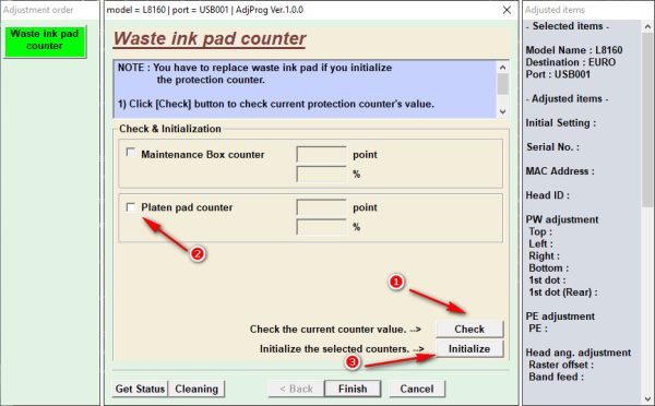 Adjustment program Epson L8160 (ПАМПЕРС НЕ СБРАСЫВАЕТ, только Platen pad counter)