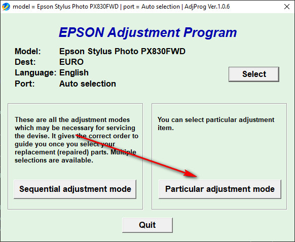 Adjustment program Epson PX830FWD