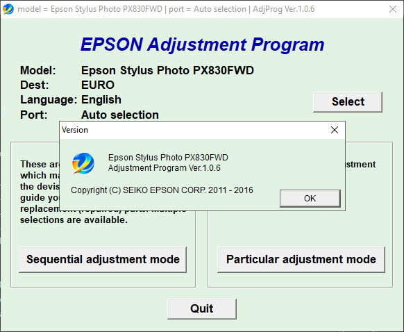 Adjustment program Epson PX830FWD